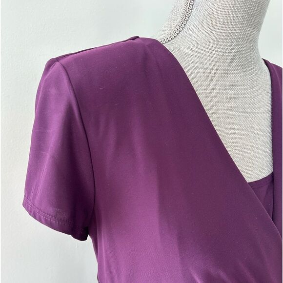 R&M Richards Midi Formal Dark Purple Short-Sleeve Faux Wrap Dress Womens Size 10 - Picture 4 of 12